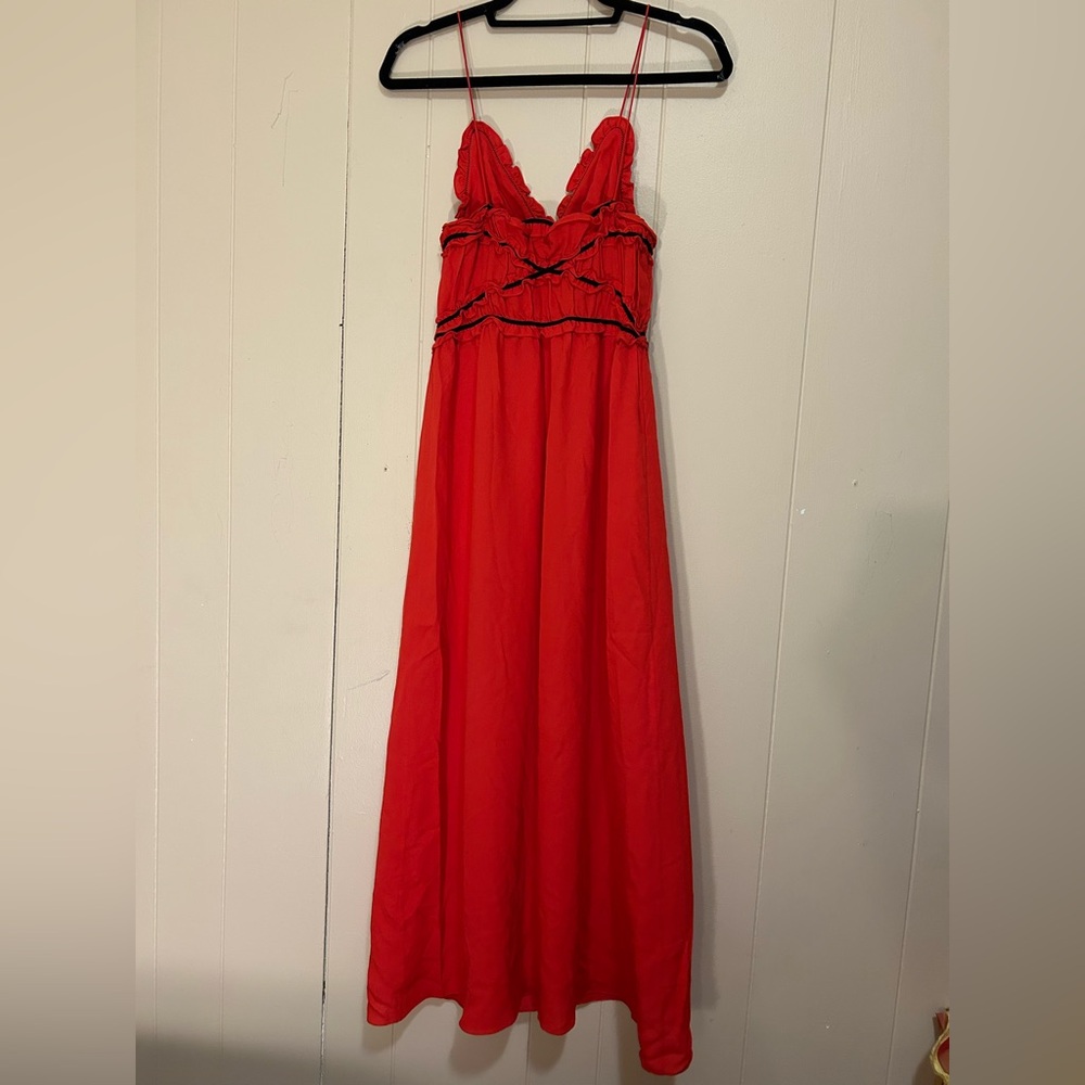 Fleur du Mal Red Empire Waist Maxi Dress